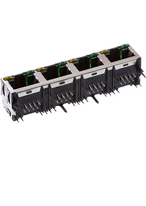 5406552-1, 8P8C модульный угловой RJ45 разъем 4 порта светодиод зеленый желтый